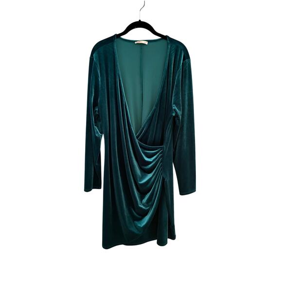 Teal Velvet Draped Long Sleeve Mini Dress – Size 2X - Picture 1 of 4